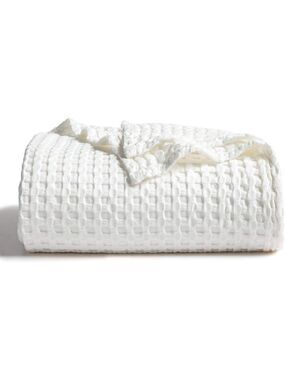 COTTON Waffle Weave Bamboo Blanket Queen Size Cream Soft Lightweight Bed Blanket